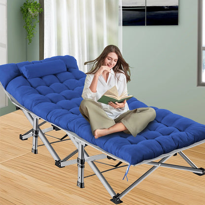 Folding Camping Cot with Pillow, 75" X 28" Heavy Duty Folding Bed Cot with Carry Bag for Traveling Camp Office