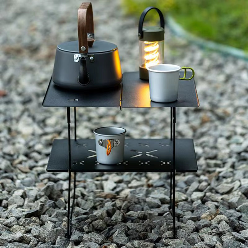 Folding Camping Table Compact Camping Picnic Table Double Layer Portable Table Camping Desk Beach Tables Outdoor Camping Table