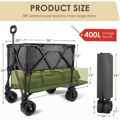 10 Cu. Ft. Foldable Wagon Cart, Black Metal, 550 Lbs. Capacity, Collapsible, Heavy Duty for Yard Work and Outdoor Use
