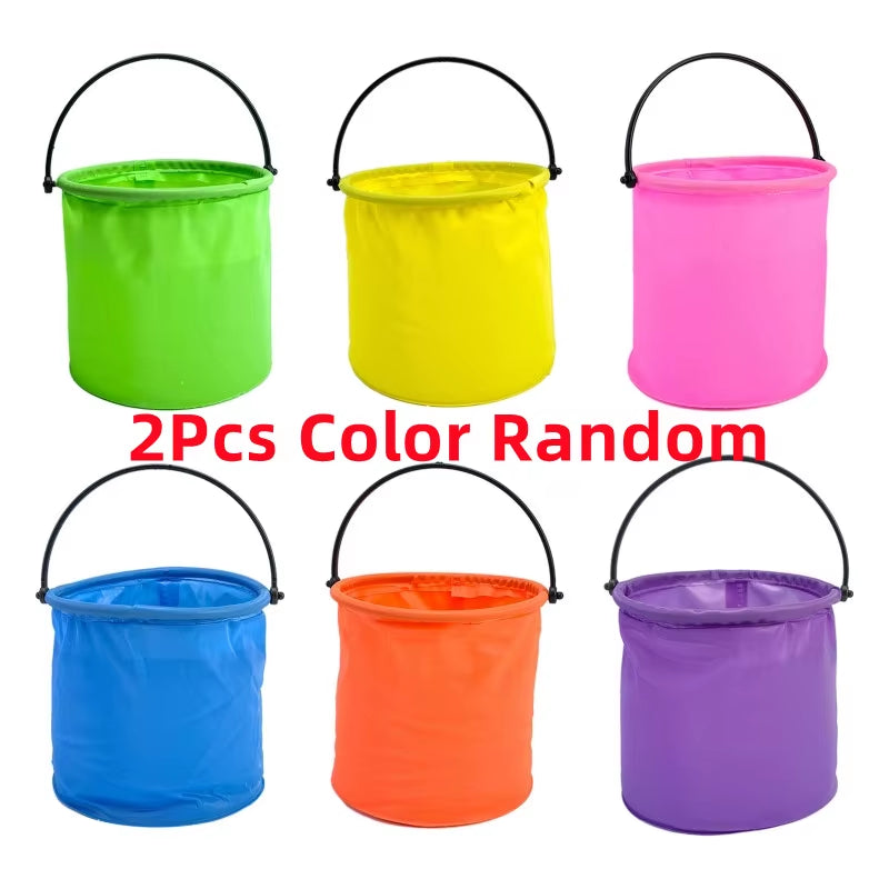Beach Sand Bucket Toy 2Pcs Collapsible Bucket Gardening Tool Outdoor Pool Play Tool Kids Summer Water Fun Toy Birthday Gift