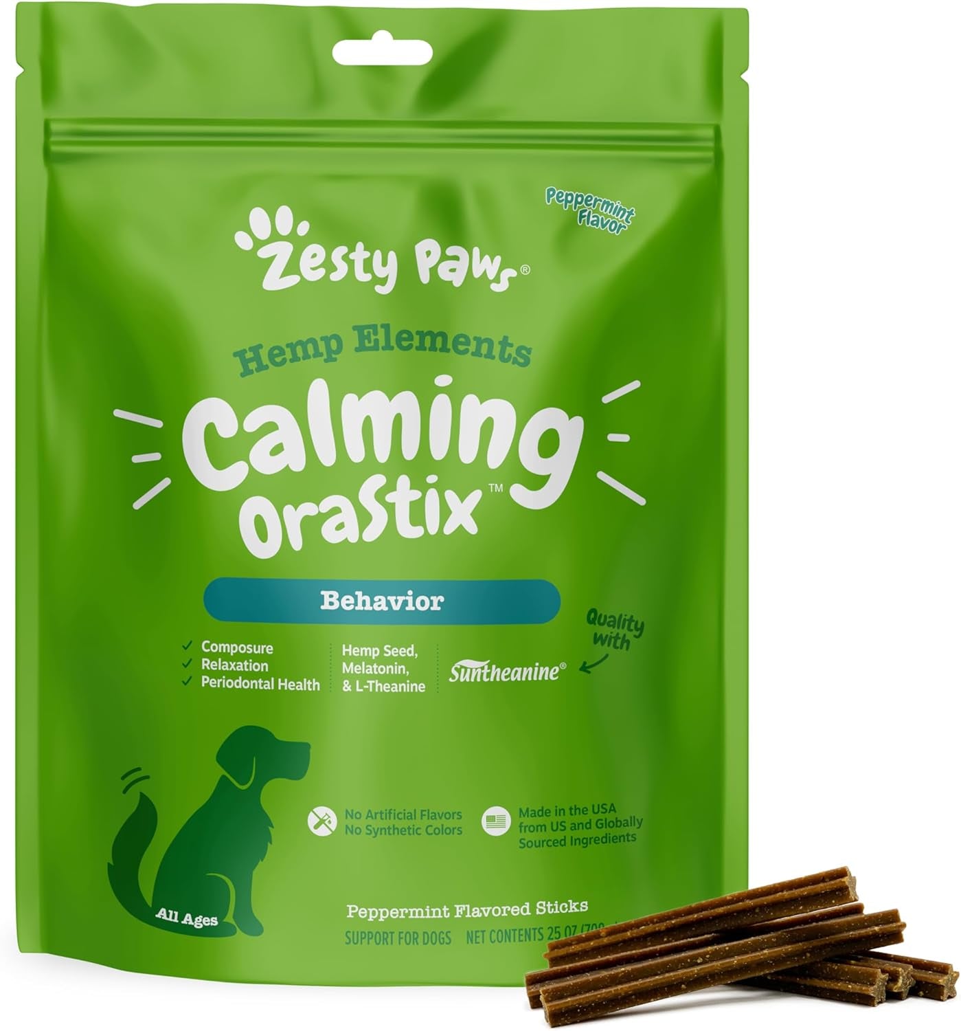 Orastix for Dogs - Calming Dental Sticks for Stress with Hemp Melatonin Chamomile Dog Healthy Teeth and Gums Calm Composure for Fireworks and Thunderstorms - 25Oz