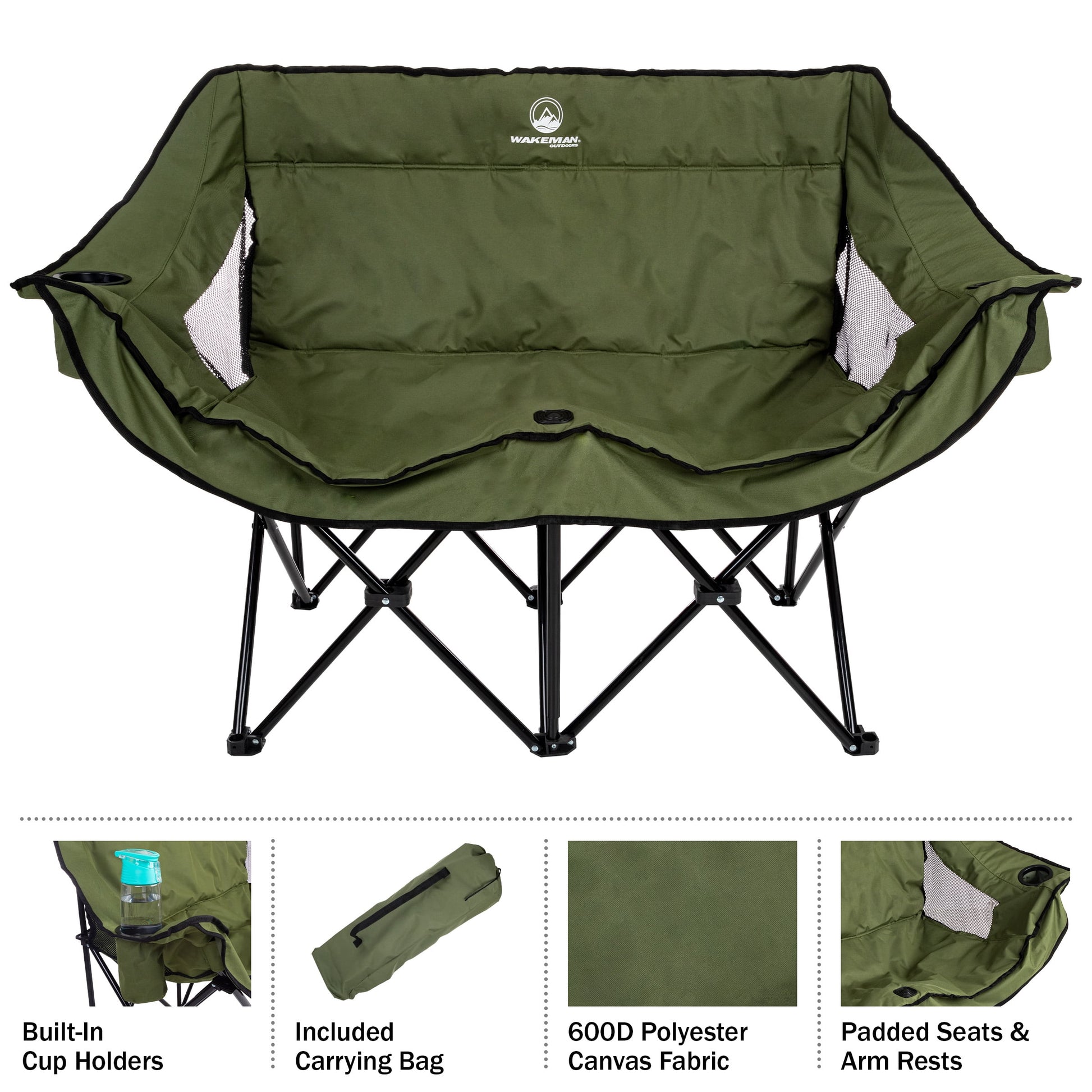 Outdoor Double Camping Chair - Camp Loveseat with Carry Bag, Olive