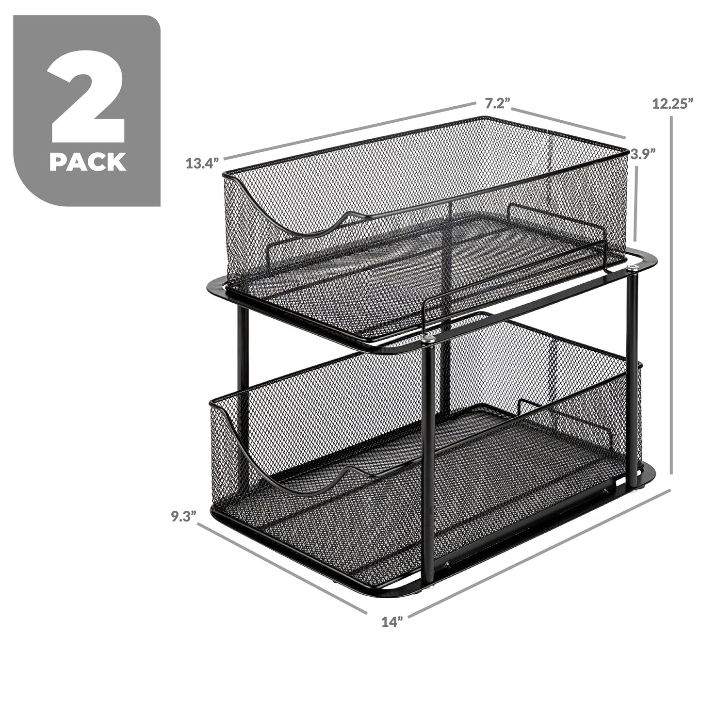 2 Tier under Sink Bathroom Organizers and Storage (2 Pack) - 14" L X 9.3" W X 12.25" H