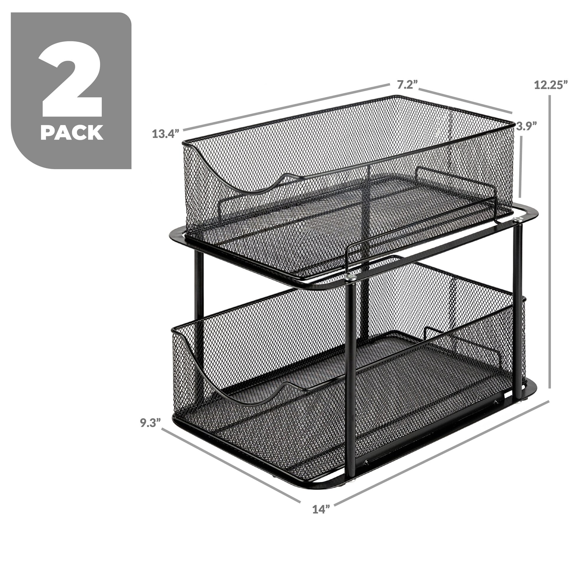 2 Tier under Sink Bathroom Organizers and Storage (2 Pack) - 14" L X 9.3" W X 12.25" H