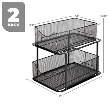 2 Tier under Sink Bathroom Organizers and Storage (2 Pack) - 14" L X 9.3" W X 12.25" H