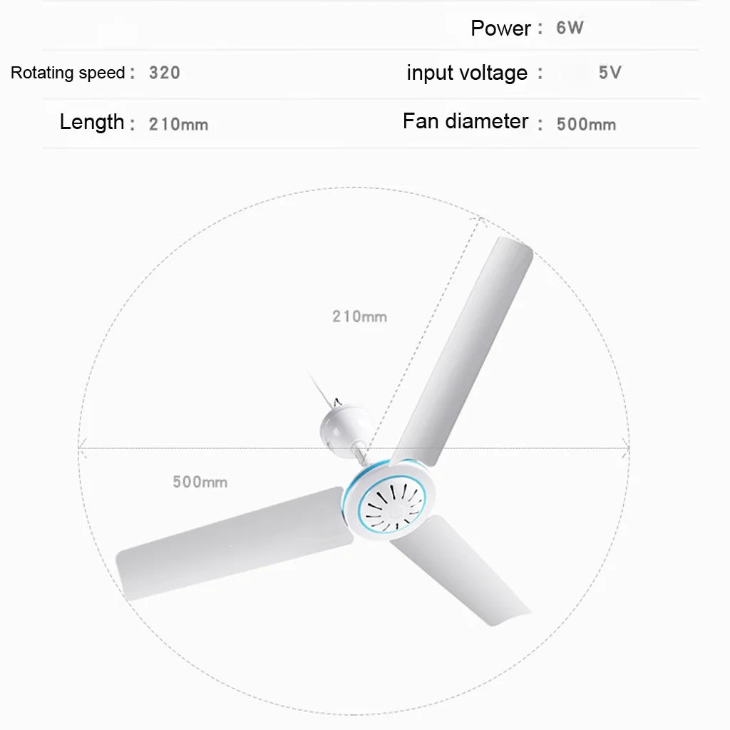 Portable Camping Fan Mini USB Tent Fan for Camping Celling Fan Outdoor Gazebo Fan Canopy Hanging Fan Battery Powered