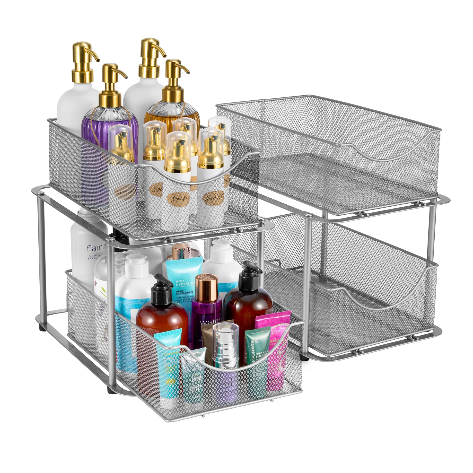 2 Tier under Sink Bathroom Organizers and Storage (2 Pack) - 14" L X 9.3" W X 12.25" H