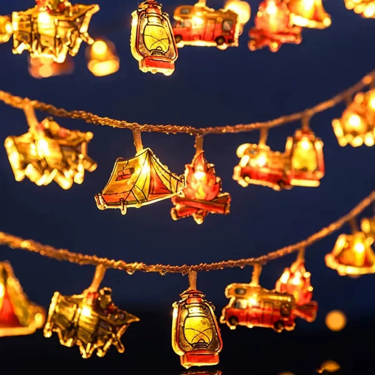 1Pc LED Camping Pattern String Lights Camping Shape Atmosphere Decorative Fairy Lamp for Outdoor Camping Home Garden Yard Decor