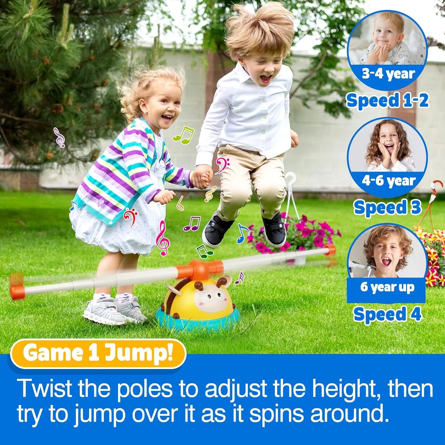 2 in 1 Musical Jump, Toss Ring Game, Kids Toys for Girls Boys 3-5, Sports Outdoors Toys for Ages 5-7, outside Toys for Kids Ages 4-8
