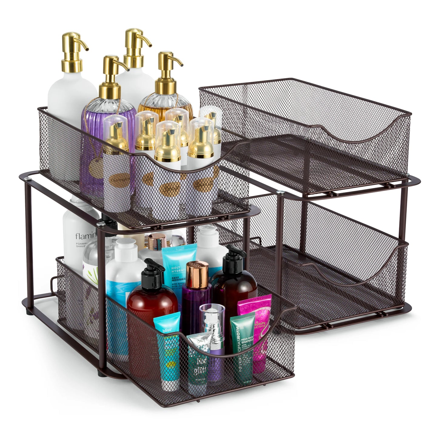 2 Tier under Sink Bathroom Organizers and Storage (2 Pack) - 14" L X 9.3" W X 12.25" H