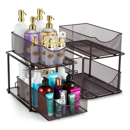 2 Tier under Sink Bathroom Organizers and Storage (2 Pack) - 14" L X 9.3" W X 12.25" H