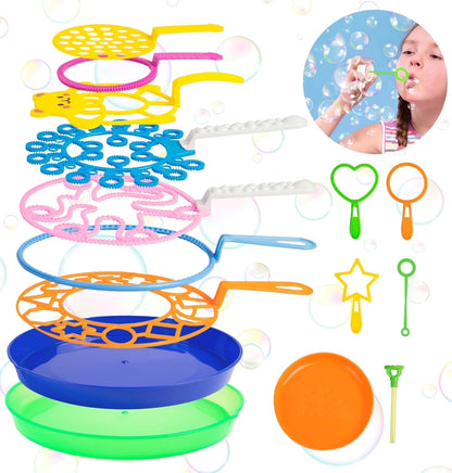 Big Bubble Wands Set for Kids, Giant Bubble Maker Toys with Tray for Summer Outdoor Activities Party Favors Gifts & Wedding, 15 Pcs