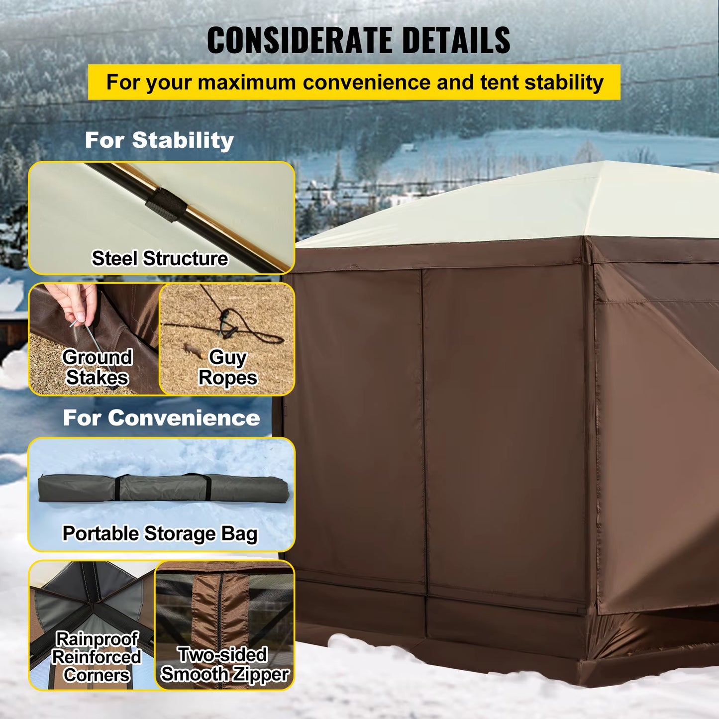Pop-Up Camping Gazebo Camping Canopy Shelter 6 Sided 12' X 12' Sun Shade Tents & Canopies Camping & Hiking