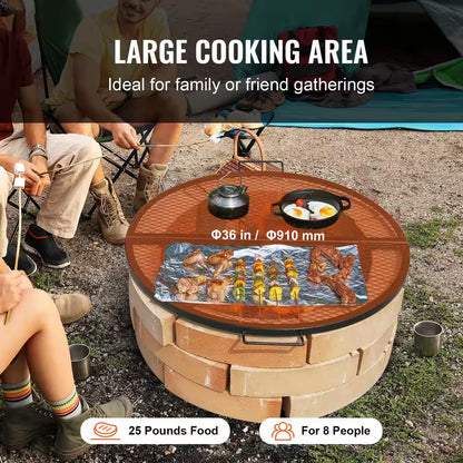 X-Marks Fire Pit Grill Grate, Foldable round Cooking Grate, Heavy Duty Steel Campfire BBQ Grill Grid with Handle