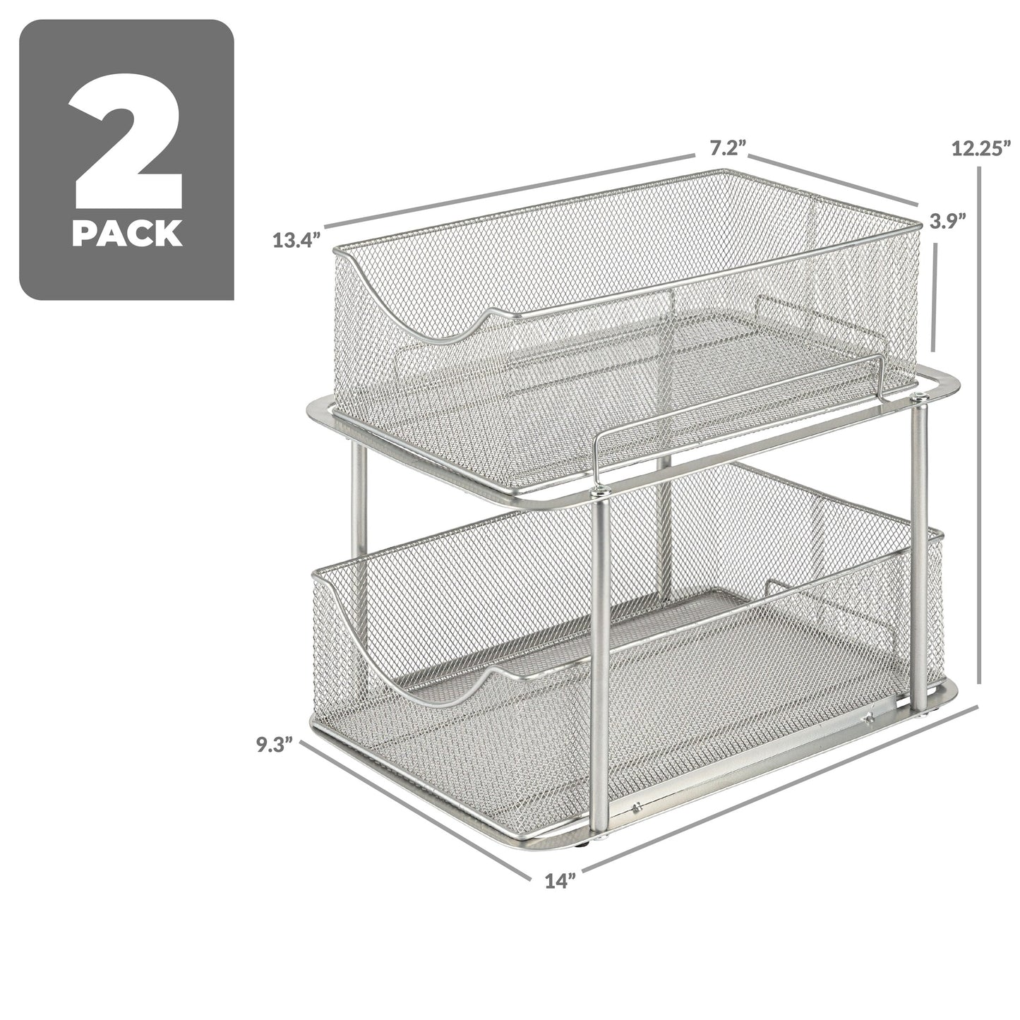 2 Tier under Sink Bathroom Organizers and Storage (2 Pack) - 14" L X 9.3" W X 12.25" H