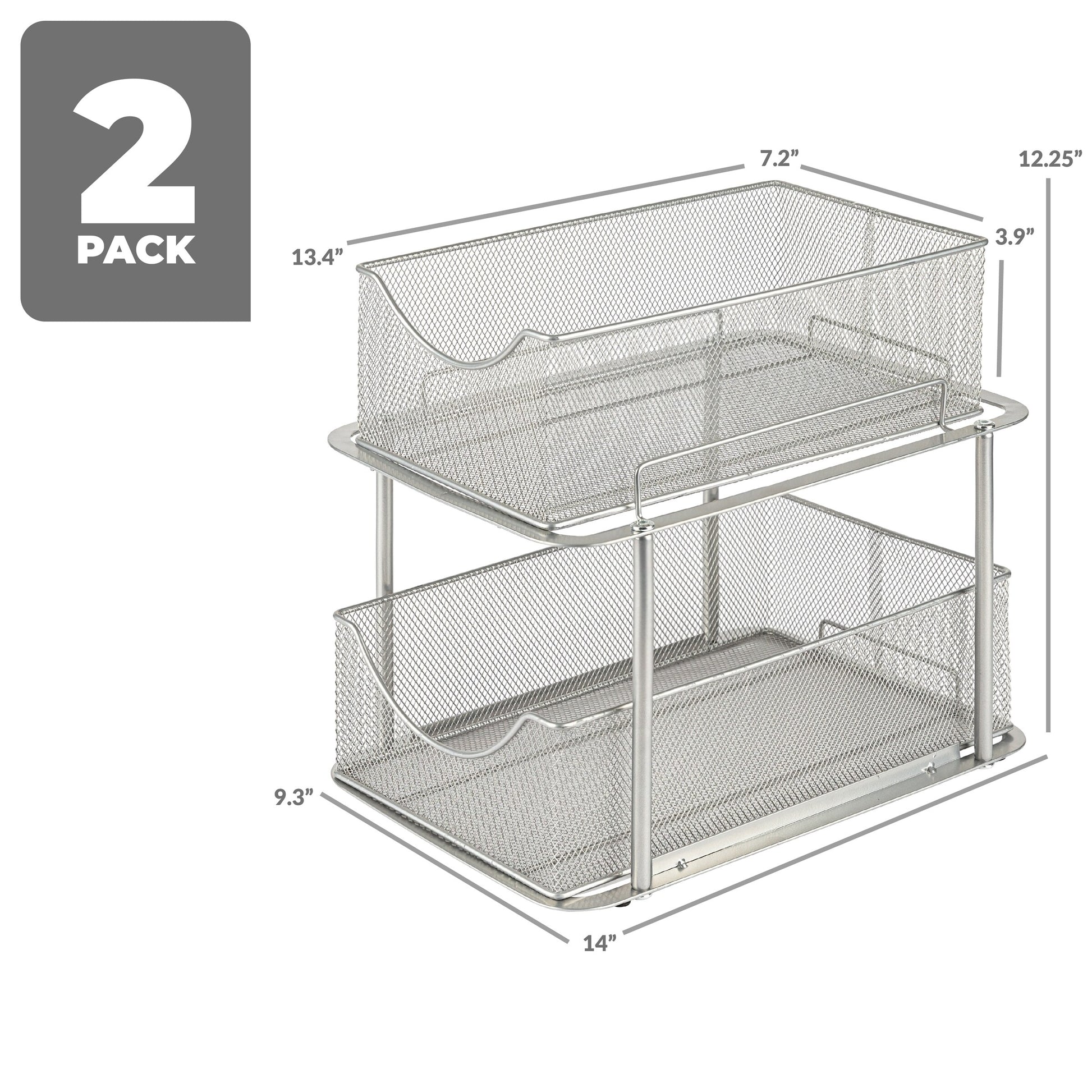 2 Tier under Sink Bathroom Organizers and Storage (2 Pack) - 14" L X 9.3" W X 12.25" H