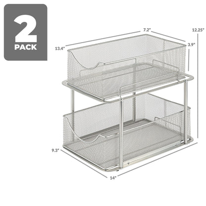 2 Tier under Sink Bathroom Organizers and Storage (2 Pack) - 14" L X 9.3" W X 12.25" H