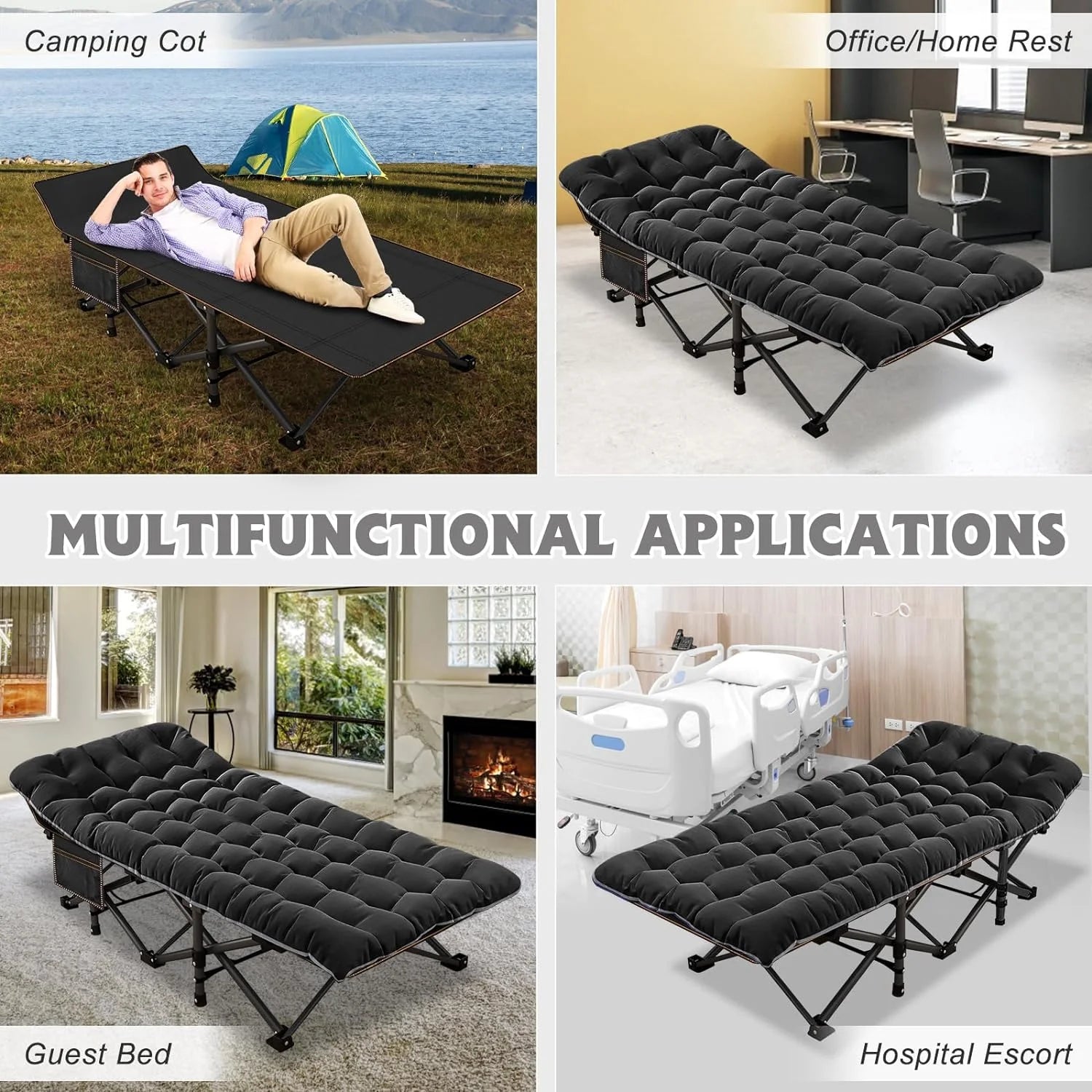 Oversized XXL Folding Camping Cots with 3.3 Inch 2 Sided Mattress, 78"* 32" Folding Bed Cot with Carry Bag, Folding Sleeping Cot Guest Bed