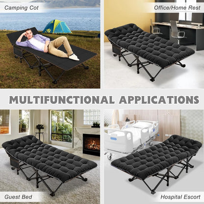Oversized XXL Folding Camping Cots with 3.3 Inch 2 Sided Mattress, 78"* 32" Folding Bed Cot with Carry Bag, Folding Sleeping Cot Guest Bed