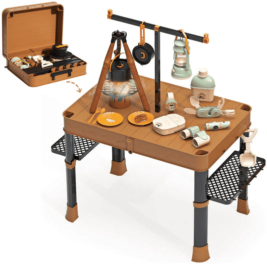 Kids Camping Toy with Folding Storage Table, Pretend Play Toys with Play Food Toddler Toys for Boys Girls 3-5 Year