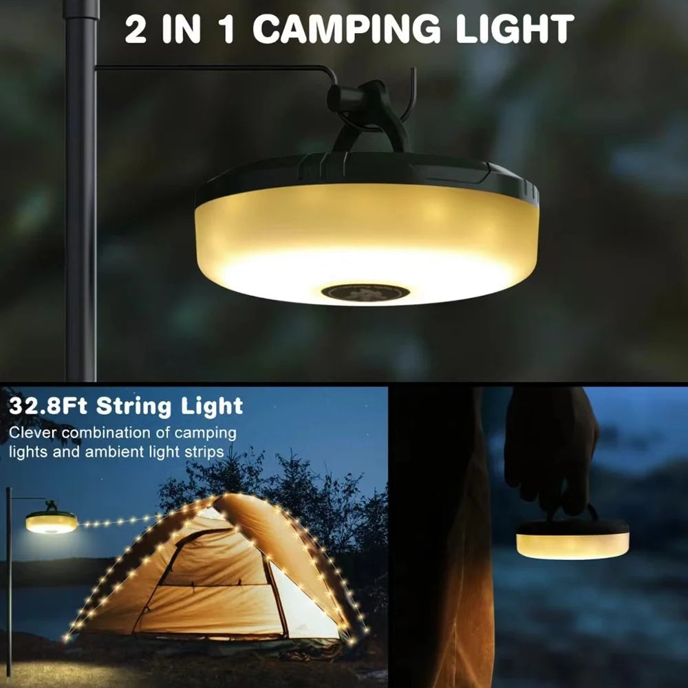 2 in 1 Camping String Light, 32.8Ft Outdoor Camping Light with RGB & Warm Lighting Color, Rechargeable Outdoor Camping String Light with Flashlight for Tent Camping Hiking Mountaining Picnic