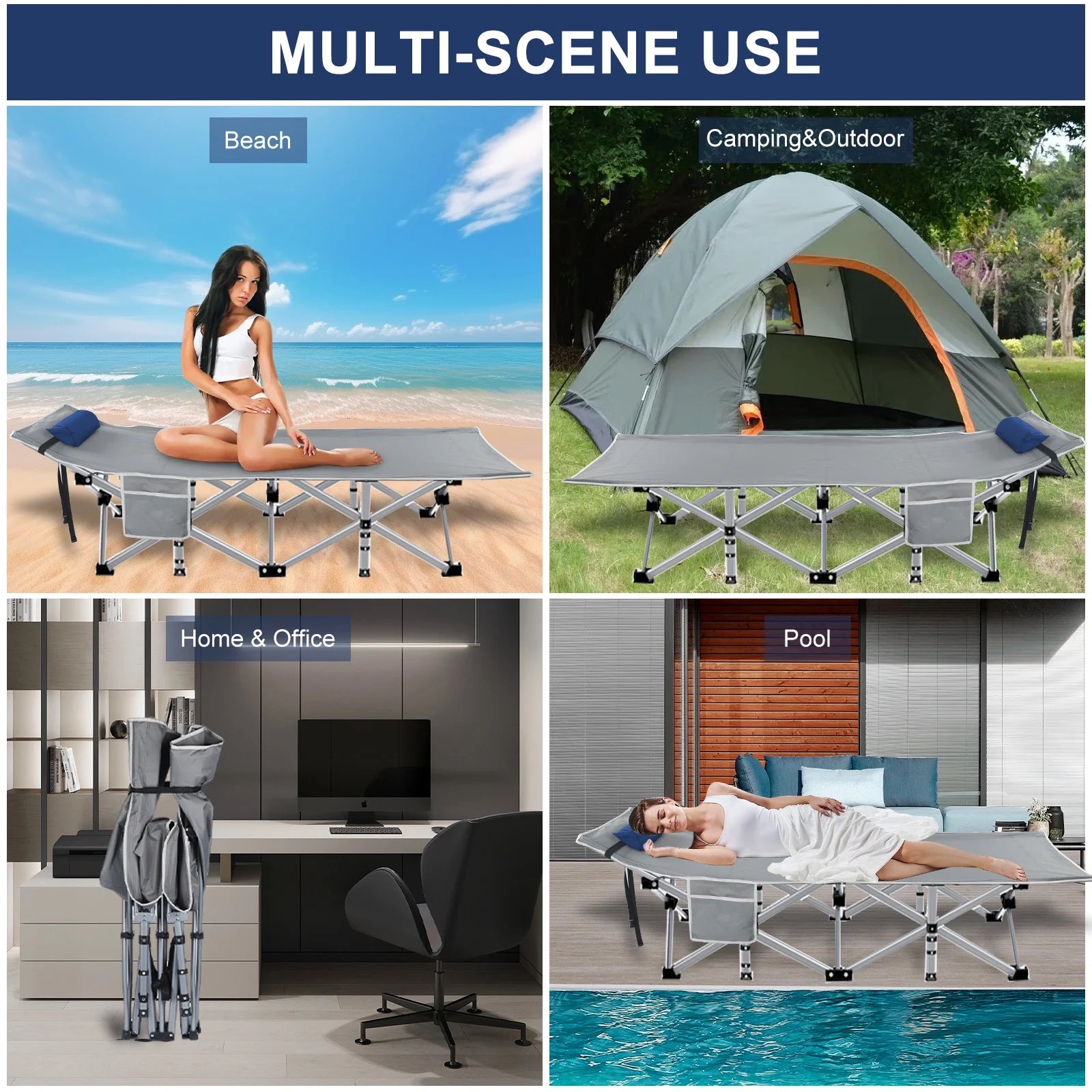 Folding Camping Cot with Pillow, 75" X 28" Heavy Duty Folding Bed Cot with Carry Bag for Traveling Camp Office