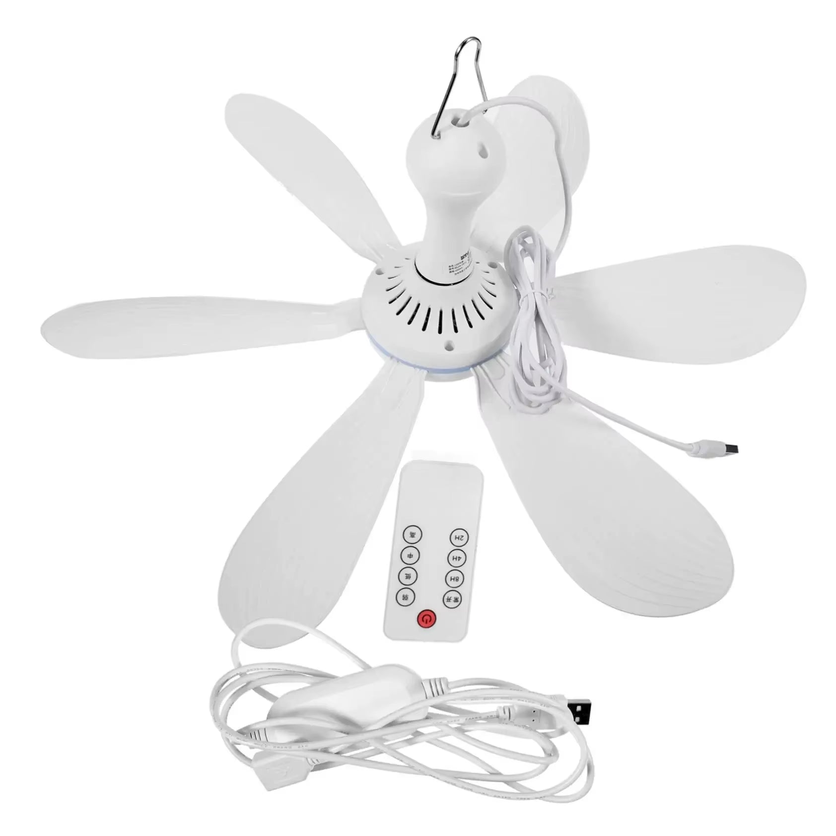 USB Fan Silent 6-Blade Ceiling Fan 4-Speed Hanging Fan for Camping Bed Camping Outdoor Hanging Camper Tents