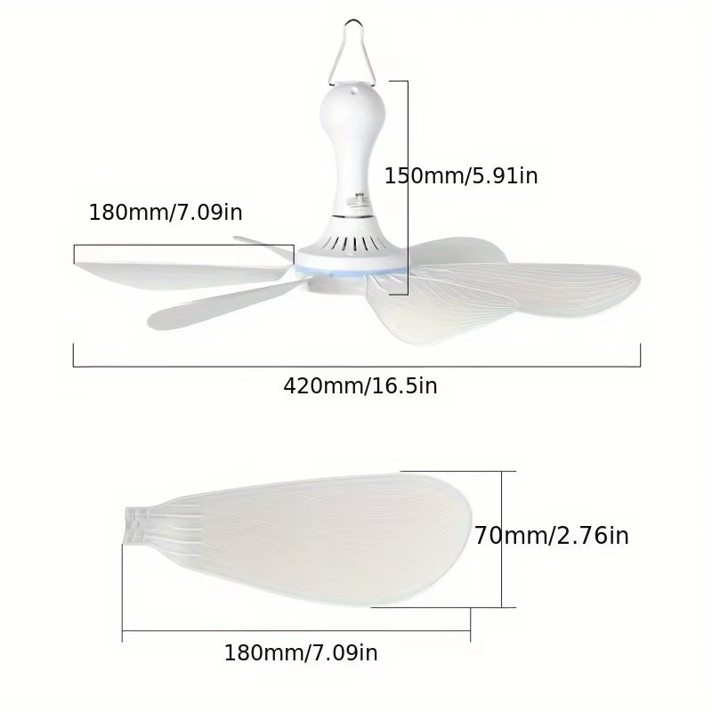 USB Fan Silent 6-Blade Ceiling Fan 4-Speed Hanging Fan for Camping Bed Camping Outdoor Hanging Camper Tents