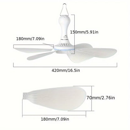 USB Fan Silent 6-Blade Ceiling Fan 4-Speed Hanging Fan for Camping Bed Camping Outdoor Hanging Camper Tents