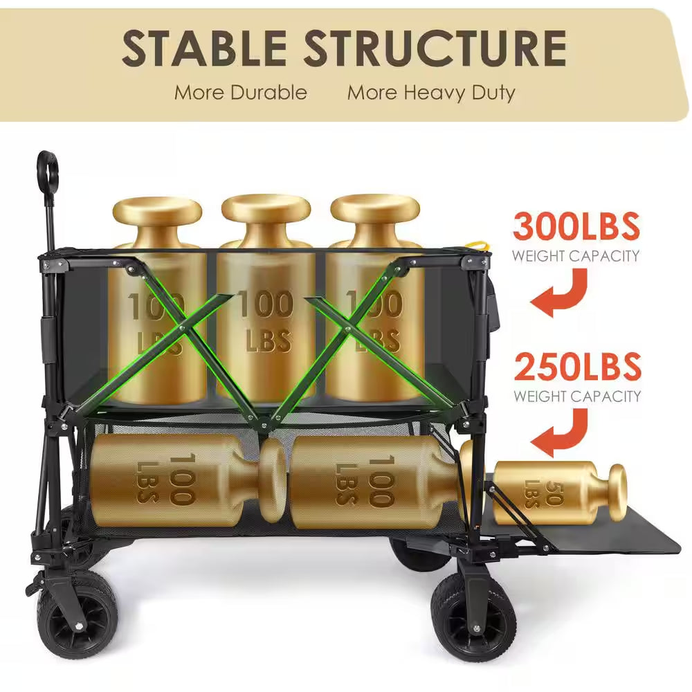 10 Cu. Ft. Foldable Wagon Cart, Black Metal, 550 Lbs. Capacity, Collapsible, Heavy Duty for Yard Work and Outdoor Use