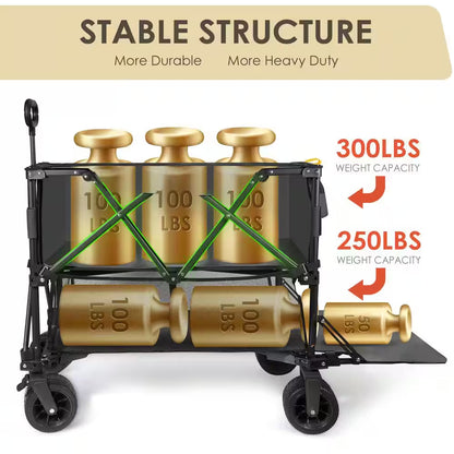 10 Cu. Ft. Foldable Wagon Cart, Black Metal, 550 Lbs. Capacity, Collapsible, Heavy Duty for Yard Work and Outdoor Use