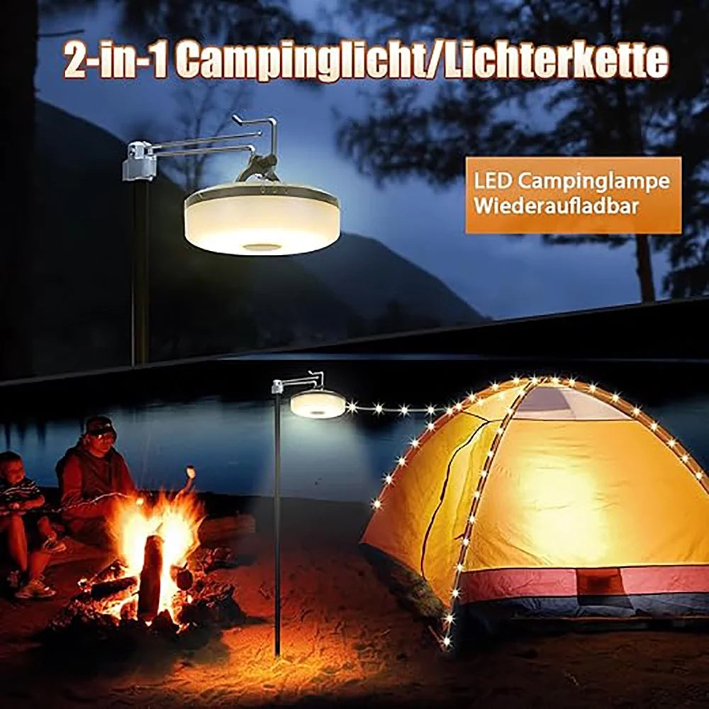 2 in 1 Camping String Light, 32.8Ft Outdoor Camping Light with RGB & Warm Lighting Color, Rechargeable Outdoor Camping String Light with Flashlight for Tent Camping Hiking Mountaining Picnic