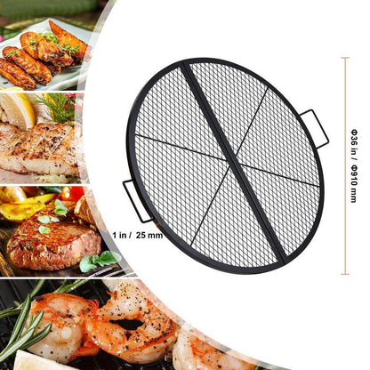 X-Marks Fire Pit Grill Grate, Foldable round Cooking Grate, Heavy Duty Steel Campfire BBQ Grill Grid with Handle