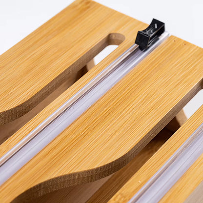 Foil Dispenser with Cutter,Wall Mounted Bamboo-Foil Cling Film Cutter,Kitchen Wrap Dispenser,Kitchen Organization