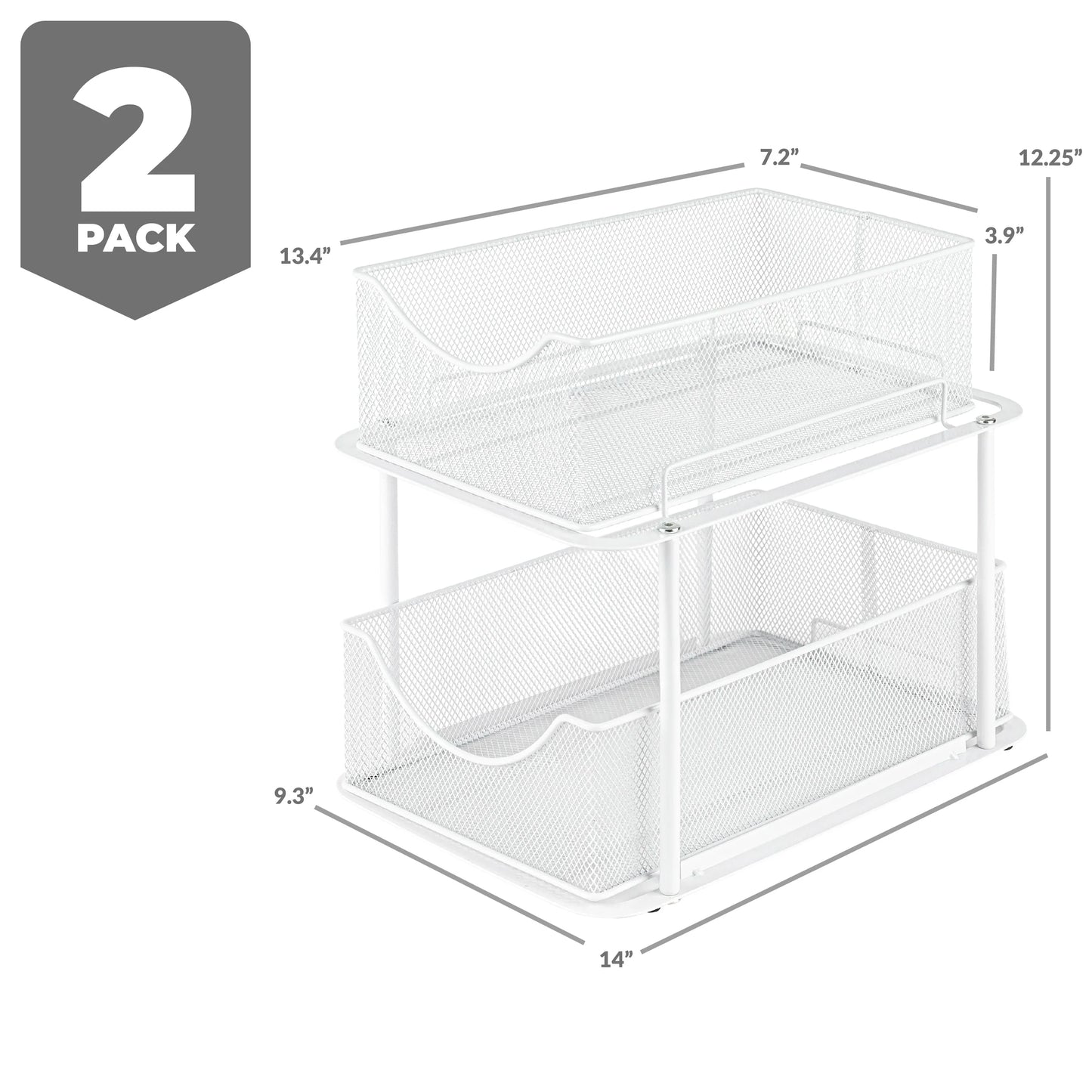 2 Tier under Sink Bathroom Organizers and Storage (2 Pack) - 14" L X 9.3" W X 12.25" H