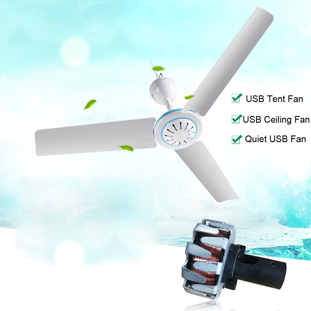 Portable Camping Fan Mini USB Tent Fan for Camping Celling Fan Outdoor Gazebo Fan Canopy Hanging Fan Battery Powered