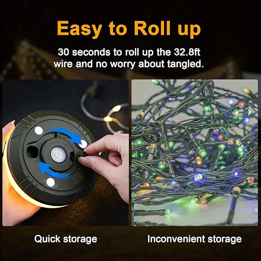 2 in 1 Camping String Light, 32.8Ft Outdoor Camping Light with RGB & Warm Lighting Color, Rechargeable Outdoor Camping String Light with Flashlight for Tent Camping Hiking Mountaining Picnic