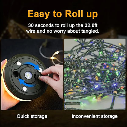 2 in 1 Camping String Light, 32.8Ft Outdoor Camping Light with RGB & Warm Lighting Color, Rechargeable Outdoor Camping String Light with Flashlight for Tent Camping Hiking Mountaining Picnic