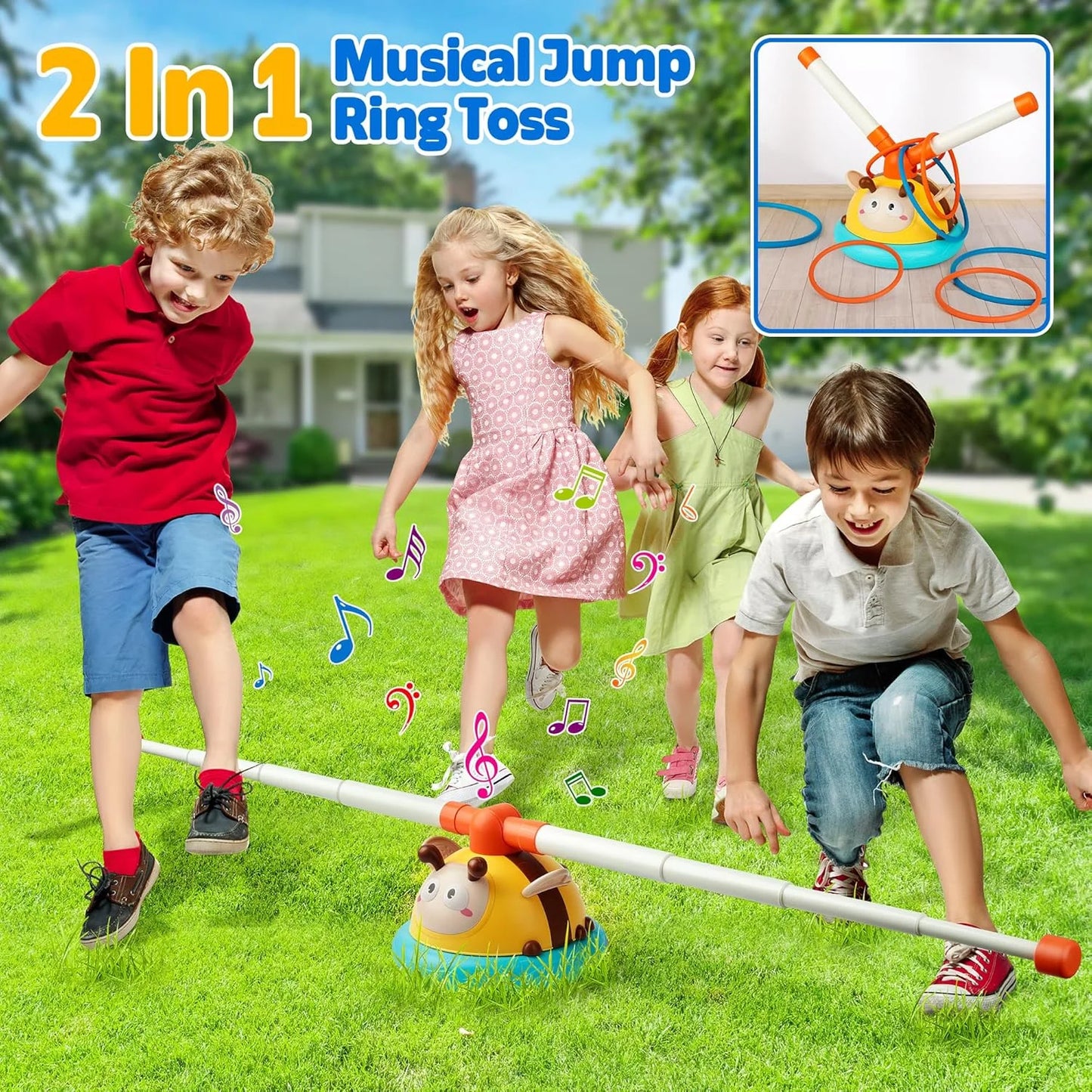 2 in 1 Musical Jump, Toss Ring Game, Kids Toys for Girls Boys 3-5, Sports Outdoors Toys for Ages 5-7, outside Toys for Kids Ages 4-8