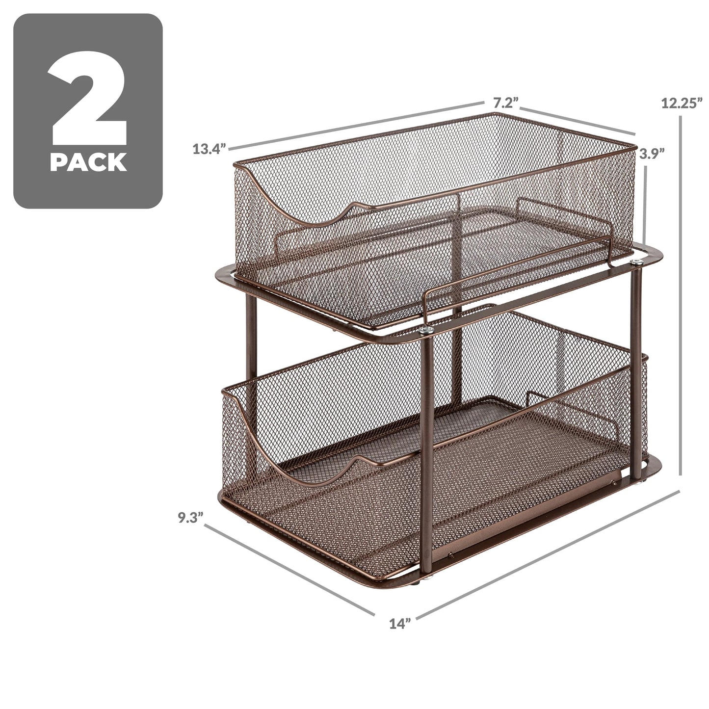 2 Tier under Sink Bathroom Organizers and Storage (2 Pack) - 14" L X 9.3" W X 12.25" H