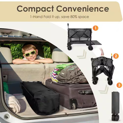 10 Cu. Ft. Foldable Wagon Cart, Black Metal, 550 Lbs. Capacity, Collapsible, Heavy Duty for Yard Work and Outdoor Use