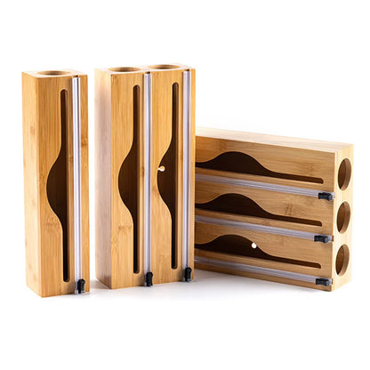 Foil Dispenser with Cutter,Wall Mounted Bamboo-Foil Cling Film Cutter,Kitchen Wrap Dispenser,Kitchen Organization