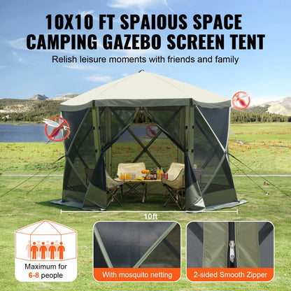 Pop up Gazebo Tent Pop-Up Screen Tent 6 Sided Canopy Sun Shelter with 6 Removable Privacy Wind Cloths & Mesh Windows