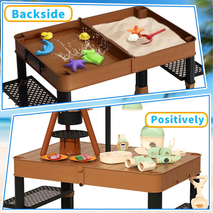 Kids Camping Toy with Folding Storage Table, Pretend Play Toys with Play Food Toddler Toys for Boys Girls 3-5 Year