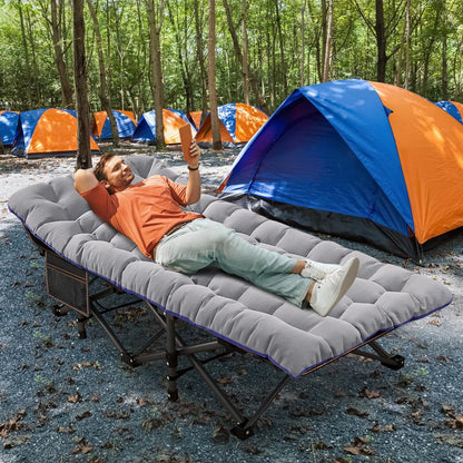 Oversized XXL Folding Camping Cots with 3.3 Inch 2 Sided Mattress, 78"* 32" Folding Bed Cot with Carry Bag, Folding Sleeping Cot Guest Bed