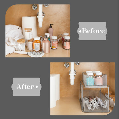 2 Tier under Sink Bathroom Organizers and Storage (2 Pack) - 14" L X 9.3" W X 12.25" H
