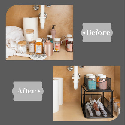 2 Tier under Sink Bathroom Organizers and Storage (2 Pack) - 14" L X 9.3" W X 12.25" H