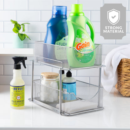 2 Tier under Sink Bathroom Organizers and Storage (2 Pack) - 14" L X 9.3" W X 12.25" H