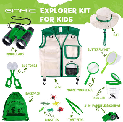 Kids Explorer Kit & Bug Catching Kit, 16 Pcs Outdoor Exploration Safari Kit for Kids Camping with Binoculars, Adventure, Hunting, Hiking, Educational Toy Gift for 3-12 Years Old Boys Girls
