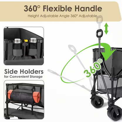 10 Cu. Ft. Foldable Wagon Cart, Black Metal, 550 Lbs. Capacity, Collapsible, Heavy Duty for Yard Work and Outdoor Use